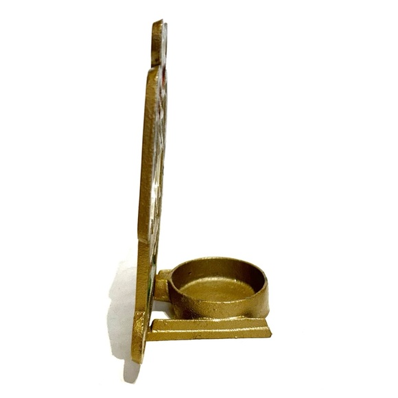 Vintage Holiday Christmas Stained Glass Tea Light Candle Holder House Cottage - Picture 4 of 11